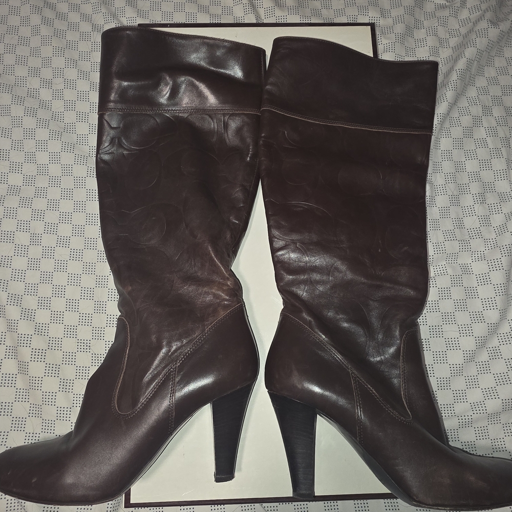 Coach Dark Brown Leather Heeled Boots